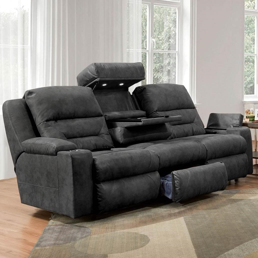 Reclining couch with outlet fold down table
